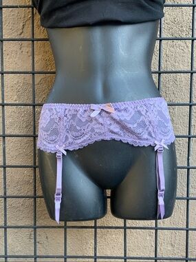 Lilac Lace Garter Belt with Satin Straps